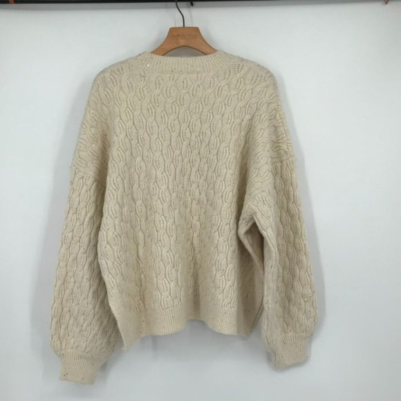 Pol womens cable knit chunky sweater ivory Gold sequins sz medium oversized new - Picture 3 of 6